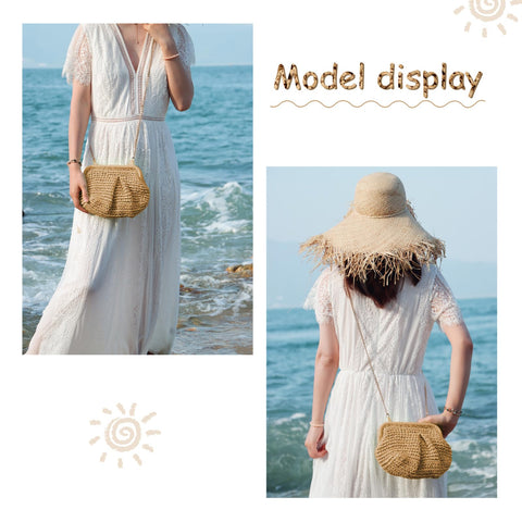 Emprier Straw Clutch Purse for Women Cloud Dumpling Pouch Straw Crossbody Shoulder Handbag Summer Beach Woven Bag Emprier