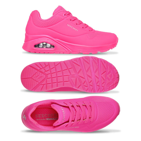 Skechers Women's Uno-Night Shades Sneaker Cooled Memory Foam, Skech-Air Midsole, Durabuck Upper, HOT Pink, 9