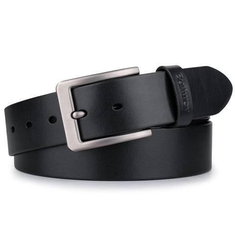 Buffway Men’s Full Grain Leather Belt – Solid One-Piece Leather, 1.5” Wide for Jeans & Business Casual, Gift Box Included - 34” Black