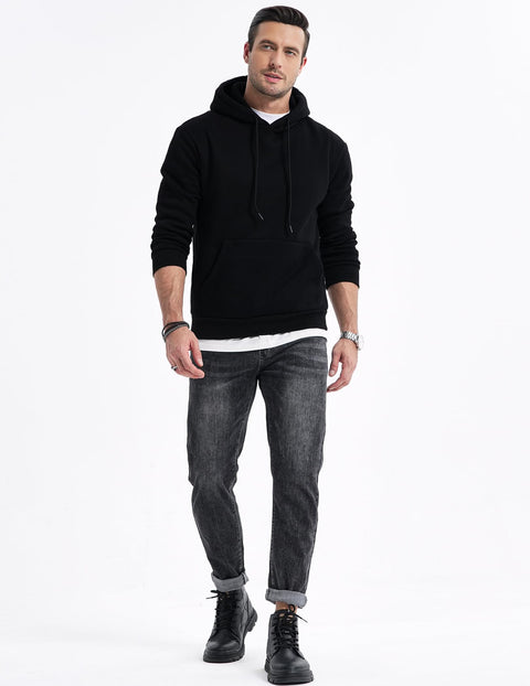 JMIERR Mens Cotton Fashion Hoodies & Sweatshirts Drawstring Long Sleeve Front Collar Hooded Pullovers with Pockets for Men Loose Fit Casua Fall Winter Shirt Tops Sweater, US46(XL), Black