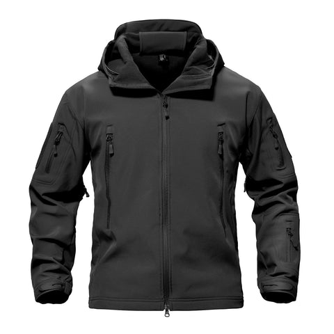 TACVASEN Men's Military Fleece Liner Hooded Jackets Winter Warm Fleece Hood Softshell Tactical Waterproof Snowboard Jacket Black L