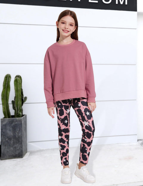 FoWear Girl Clothes Sweatshirt Pullover Sweatpants Leopard Leggings Outfit 2PC Girls Clothes Size 7