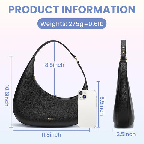 Keyli Shoulder Bag Polene Bags for Women Fashionable Casual Vegan Leather Zip Top-Handle Handbags Quilted Crescent Hobo Purse Black