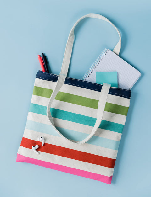 kate spade new york Canvas Tote Bag with Interior Pocket, Candy Stripe