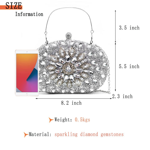 Crbeqabe Rhinestone Evening Clutch Purses for Women Wedding Clutch Party Purses Bridal Diamonds Clutch Prom Cocktail Handbags Crbeqabe