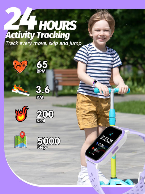 Butele Kids Smart Watch Girls Boys, Smart Girls Watch for Kids Smart Watch Gifts for 4-16 Years Old with Sleep Mode Multiple Sports Modes Pedometer Birthday Gift for Boys Girls (Purple)