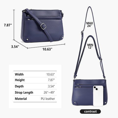 WESTBRONCO Crossbody Bags for Women, Medium Size Shoulder Handbags, Satchel Purse with Multi Zipper Pocket Navy Blue WESTBRONCO