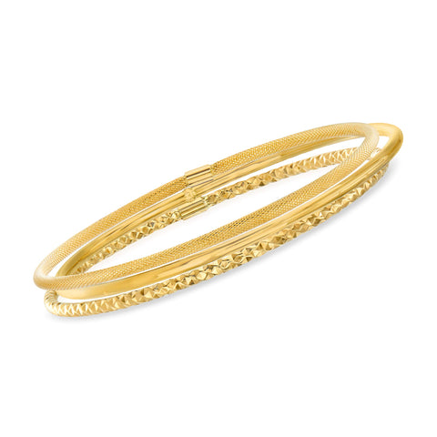 Ross-Simons Italian 14kt Yellow Gold Multi-Finish Jewelry Set: 3 Bangle Bracelets. 7 inches Ross-Simons