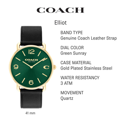 Coach Elliot Men's Watch | Contemporary Minimalism with Distinctive Artistry | A True Classic Designed for Every Occasion | Water Resistant (Model 14602648) Coach