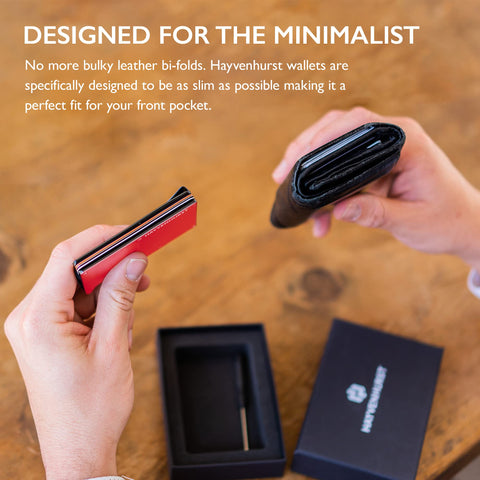 Hayvenhurst Wallet For Men - Reinvented Design Men's Wallet - Slim, Minimalistic & Seamless, Blocks RFID Scanners, Holds 12 Cards & Has a Money Clip (Crimson) Hayvenhurst