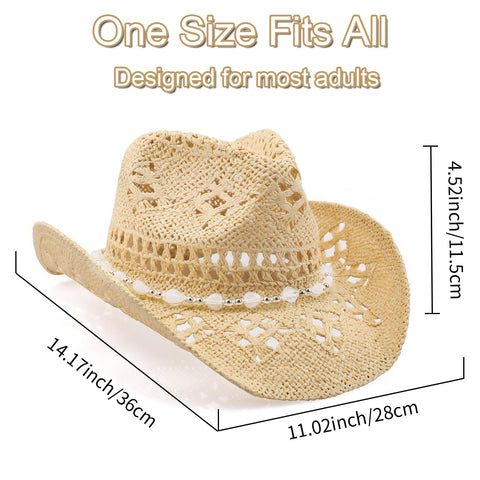 WQWOVRVO Cowboy Hat,Cowgirl Hat,Cowboy Hats for Women/Mens/Straw Wide with Shapeable Brim Cowboy Hats for Womens/White/Black/Beige (Beige+White)