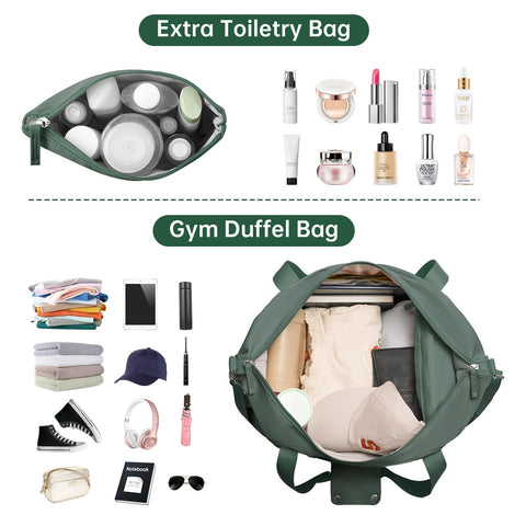 ETRONIK Gym Bag for Women, 55L Travel Duffel Bag with USB Charging Port, Weekender Overnight Bag with Wet Pocket and Shoes Compartment for Women Travel, Large Size (Dark Green) ETRONIK