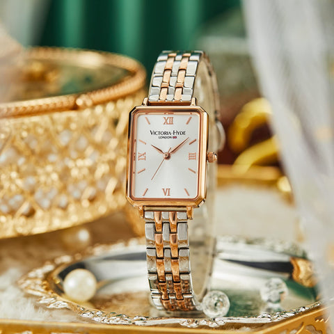 VICTORIA HYDE Women Watches Green Mother of Pearl Dial Ladies Wristwatches Genuine Leather Strap Classic Rectangular Case (Gold) VICTORIA HYDE