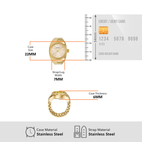 Fossil Women's Quartz Stainless Steel Two-Hand Watch Ring, Color: Gold (Model: ES5246) Fossil