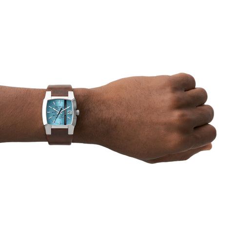 Diesel Men's 36mm Cliffhanger Quartz Stainless Steel and Leather Three-Hand Watch, Color: Silver, Brown (Model: DZ1998) Diesel