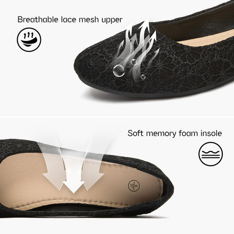 Dress Shoes for Women Round Toe Flats Shoes Lace Ballet Flats Dressy Comfortable Foldable Flats Low Heel(Black.us9)