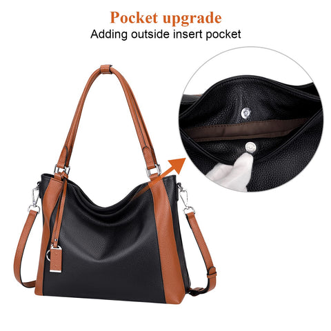 Over Earth Soft Leather Handbags for Women Shoulder Hobo Bag Large Tote Crossbody Bag (O103E Black/Brown) Over Earth