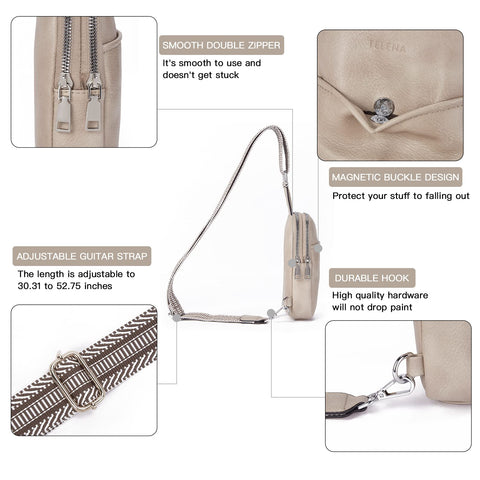 Telena Sling Bag for Women Vegan Leather Fanny Pack Crossbody Bags Chest Bag for Women Grey Telena