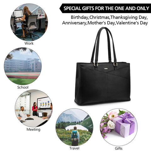 Laptop Tote Bag for Women 15.6 Inch Waterproof Leather Computer Bags Business Office Work Briefcase Black LOVEVOOK