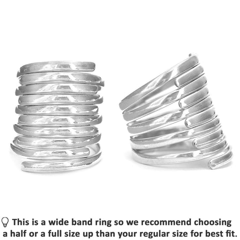 Boho-Magic 925 Sterling Silver Band Rings for Women Wide Wrap Statement Ring (9) Boho-Magic