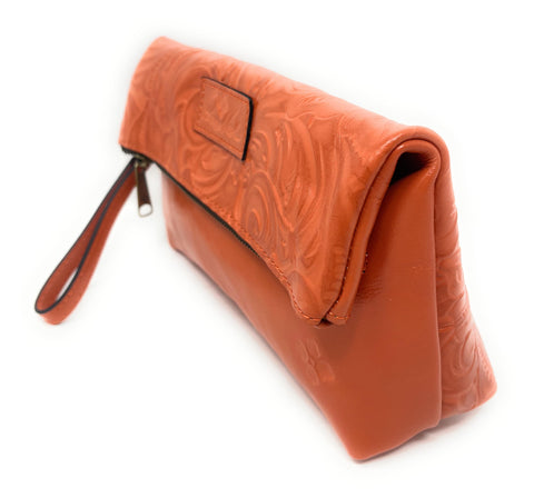 Patricia Nash Valerie Tooled Leather Foldover Clutch Wristlet, Apricot Patricia Nash