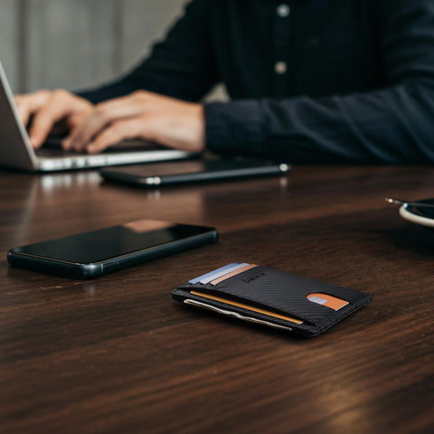 Buffway Slim Minimalist Front Pocket RFID Blocking Leather Wallets for Men and Women - Carbon Fiber Black