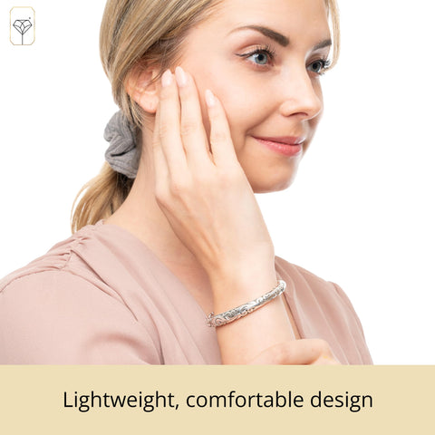 MAX + STONE Lightweight 925 Sterling Silver Bracelet for Women | 7 Inch Filigree Bracelet with Hinged Clasp | Anti-tarnishing Sterling Silver Bangle Bracelet for Women | Silver Bangles for Women MAX + STONE