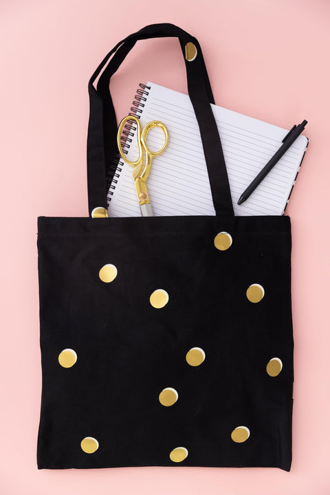 kate spade new york Cute Canvas Tote Bag for Women, Black Canvas Beach Bag, Book Tote with Pocket, Scatter Dot