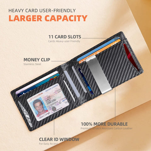 RUNBOX Slim Wallets for Men - Leather Money Clip Mens Wallet - RFID Blocking Front Pocket Bifold Wallet - Thin Credit Card Holder with Gift Box RUNBOX