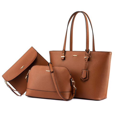 LOVEVOOK Purses for Women Classic Shoulder Tote Satchel Hobo Bags 3pcs Handbags Gift for Her Brown LOVEVOOK
