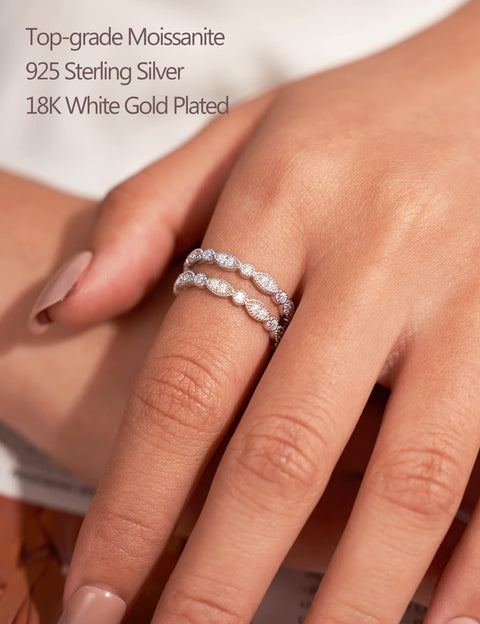 IMOLOVE Moissanite Wedding Band Wedding Rings for Women Evil Eye Shaped 925 Sterling Silver Rings with 18K White Gold Plated Eternity Stackable Engagement Ring Anniversary Band Size 7 IMOLOVE