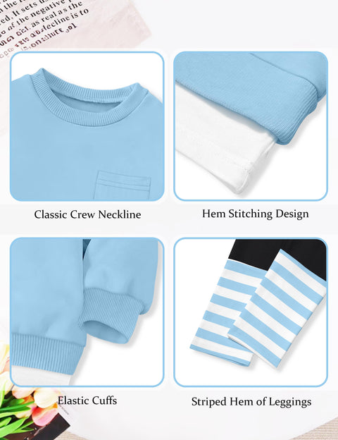 NAPU Toddler Girl Clothes 3T Two Piece Sweatsuit Set 4T Girls Winter Clothes Toddler Outfits for Kids Pullover Blue Long Sleeve Tops + Leggings Fall Outfit Casual Daily Wear