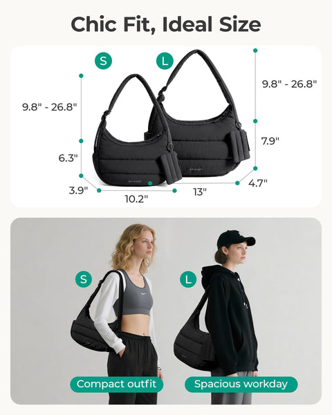 BAGSMART Shoulder Bag for Women Small Purses Puffer Crossbody Bag, Lightweight Fluffy Hobo Handbag Puffy Pouch Adjustable Strap, Black