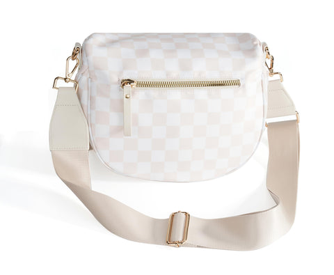 Spacious Checkered Nylon Crossbody Bag Bum Bag Checkered Handbags Wallets for Women (beige checkered)