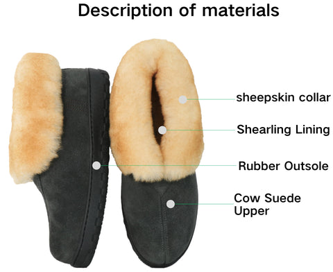 PEDOQU Men's slippers cozy boots suede leather upper sheepskin collar & shearling lined memory foam slip on warm house shoes indoor/uutdoor loafer slipper for men