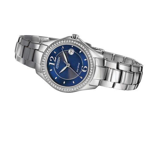 Citizen Women's Eco-Drive Dress Classic Crystal Watch in Stainless Steel, Blue Dial (Model: FE1140-86L) Citizen