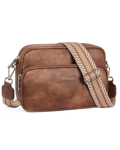 CHOLISS Small Crossbody Bags for Women, Leather Purses Designer Shoulder Handbags w/Adjustable Wide Strap Credit Card Slots (Brown) CHOLISS