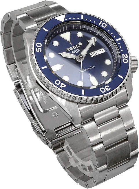 Seiko SRPD51 Automatic Watch for Men - 5 Sports - Blue Sunray Dial, Day/Date Calendar, LumiBrite Hands and Markers, and Rotating Bezel, 100m Water-Resistant