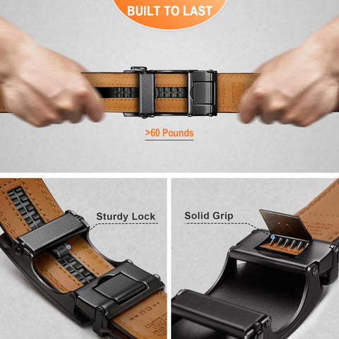 BULLIANT Men's Ratchet Belt 2 Pack-Click Leather Belt Adjustable for Men Gift 1 3/8-Cut for Perfect Fit(Black/Tawny,32"-38" Waist Adjustable)