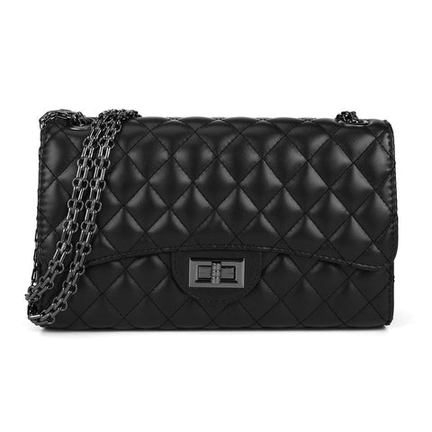 Gladdon Quilted Crossbody Bags for Women Leather Ladies Shoulder Purses with Chain Strap Stylish Clutch Purse Black I Gladdon