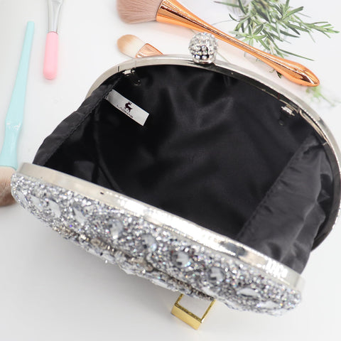 LADIHAB Crystal Clutch Purse Jeweled Purses Rhinestone Clutch for Women Bling Glitter Diamond Bag Purse Evening Bag For Party (Round Silver) LADIHAB