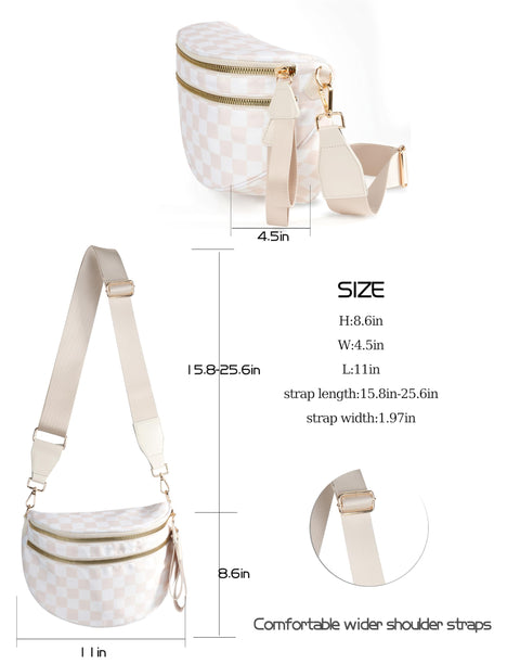 Spacious Checkered Nylon Crossbody Bag Bum Bag Checkered Handbags Wallets for Women (beige checkered)
