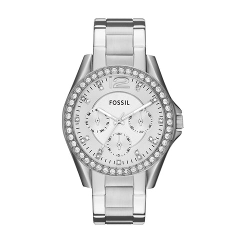 Fossil Women's Riley Quartz Stainless Steel Multifunction Watch, Color: Silver Glitz (Model: ES3202) Fossil