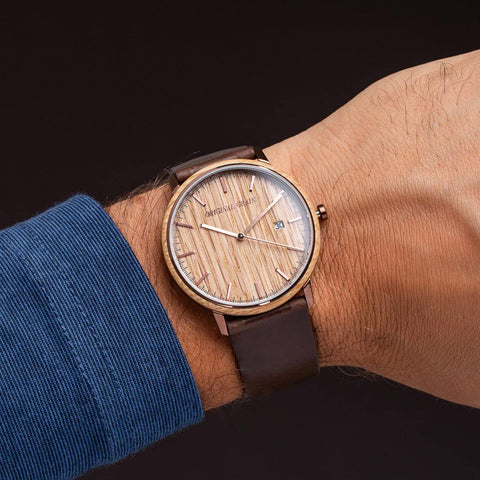 Original Grain Men's Whiskey Espresso 40mm Analog Watch | Modern Minimal Collection, Espresso Stainless Steel, Horween Leather Strap | 5ATM Water-Resistant & Scratch-Resistant | Wrist Watch for Men Original Grain