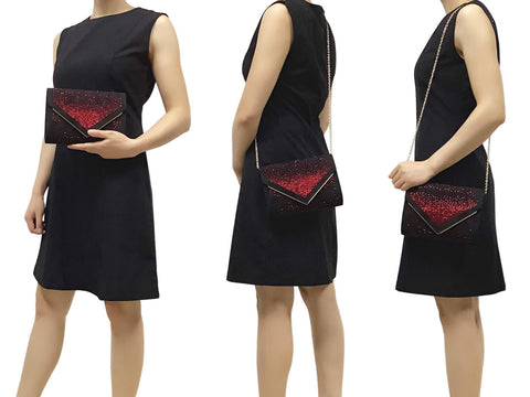 CHARMING TAILOR Envelope Purse Formal Faux Suede Clutch Rhinestone Evening Bag for Women Party Handbag (Black/red) CHARMING TAILOR