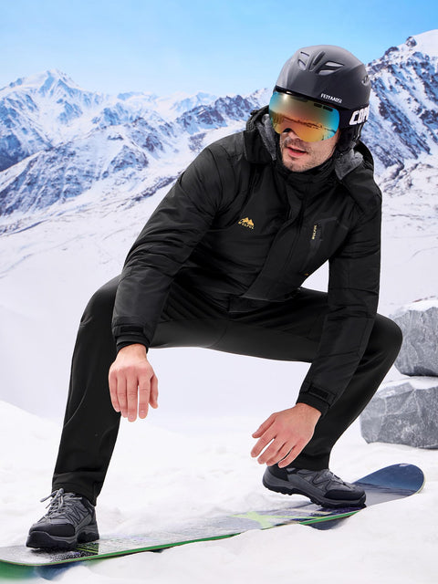 WULFUL Men's Ski Jackets Warm Winter Snow Windbreaker Resistant Snowboard Fleece Coat Mountain Waterproof Parka with Hood Black X-Large