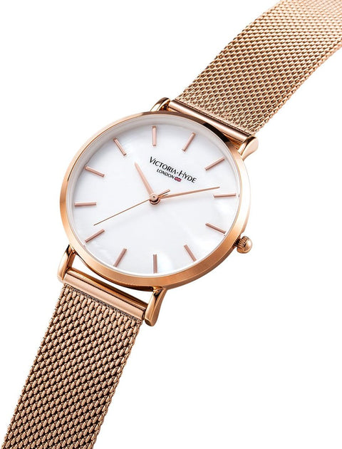 VICTORIA HYDE Fashion Rose Gold Watches for Women Easy Read Mother of Pearl Dial Analog Quartz Stainless Steel Mesh Band Ladies Wristwatch VICTORIA HYDE