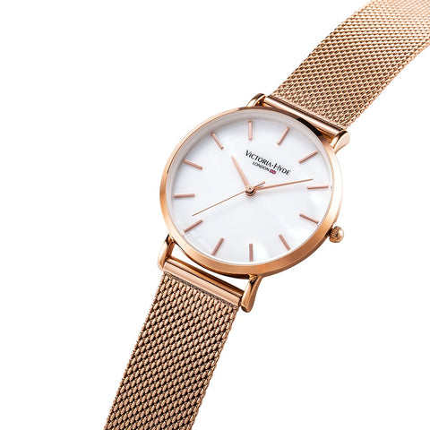 VICTORIA HYDE Fashion Rose Gold Watches for Women Easy Read Mother of Pearl Dial Analog Quartz Stainless Steel Mesh Band Ladies Wristwatch VICTORIA HYDE