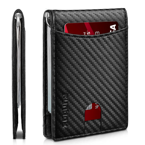 RUNBOX Slim Wallet for Men Genuine Leather RFID Blocking Bifold Minimalist Front Pocket Mens Wallet with Money Clip Thin Gift Box