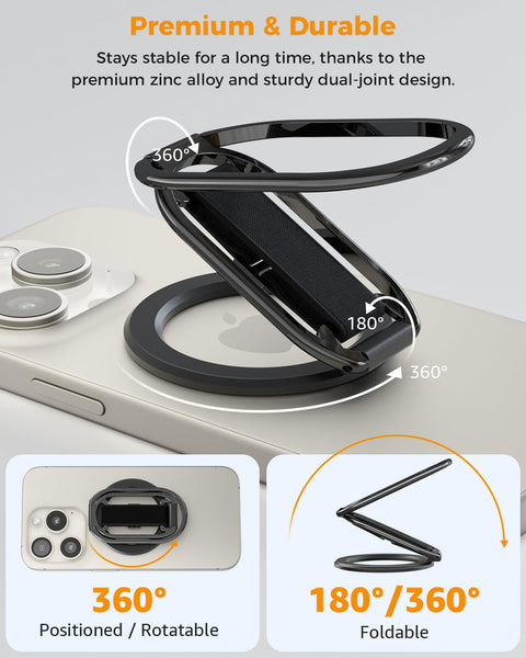 SUPERONE for MagSafe Phone Grip for MagSafe Kickstand Compatible with Mag Safe Finger Loop, 4-in-1 Phone Ring Holder Strap for Mag Safe iPhone 17/16/15/14/13/12 Series, Black [2025 Version]